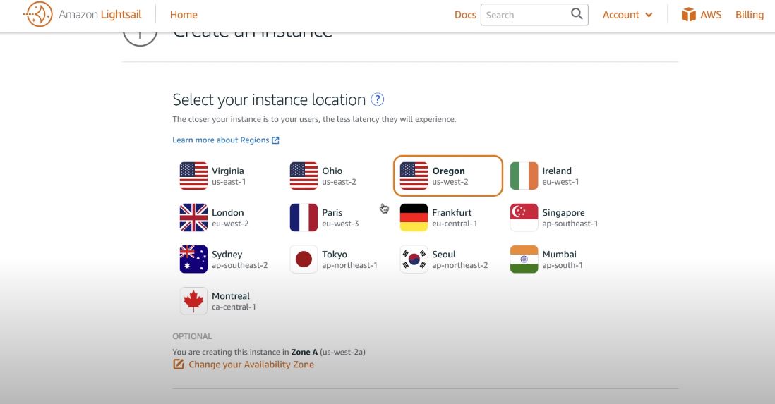 screenshot of Amazon Lightsail